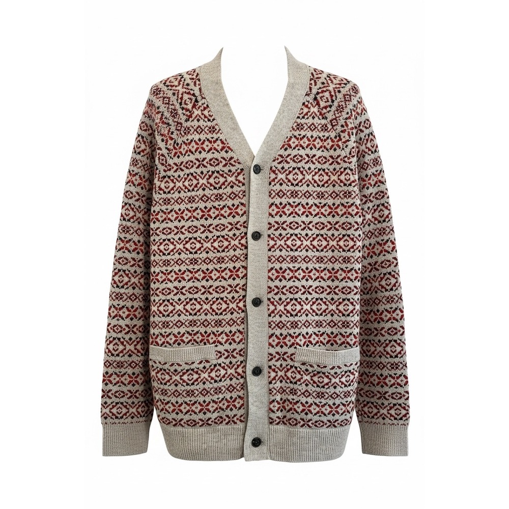 Men's Goodthreads 100% Lambswool Fair Isle Cardigan Sweater Size L Tall